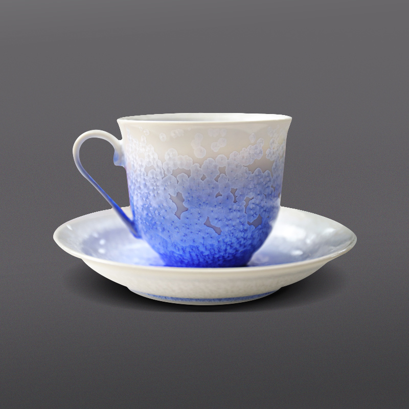 真右工门蓝染水滴茶杯(带底托)
