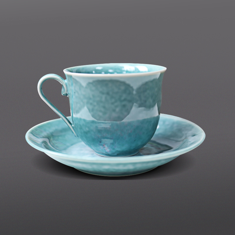 真右工门钧窑茶杯(带底托)